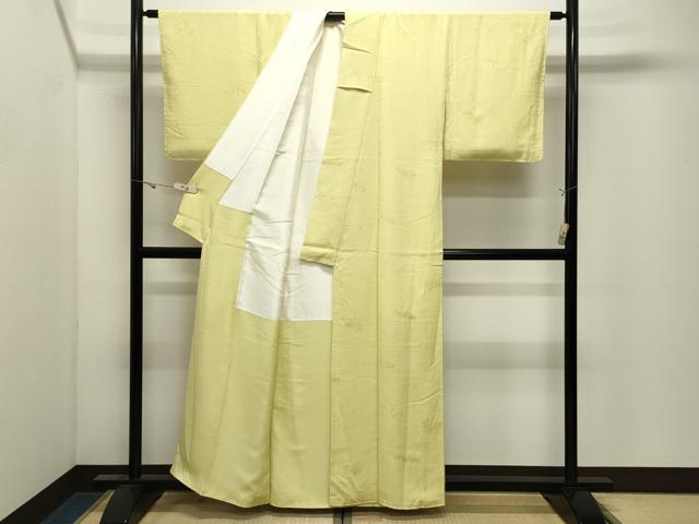 平和屋着物●上質な色無地　流水地紋　淡黄色　正絹　逸品　未使用　CABK2477gh