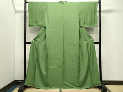 平和屋着物●上質な色無地　霞地紋　鶸萌黄色　正絹　逸品　未使用　CABK2479gh
