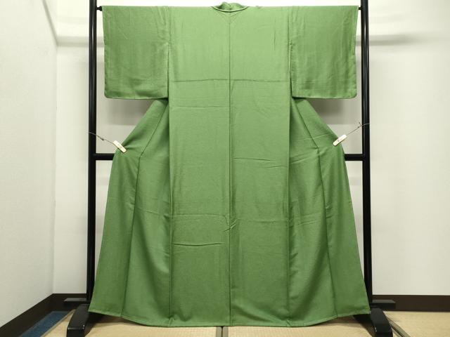 平和屋着物●上質な色無地　霞地紋　鶸萌黄色　正絹　逸品　未使用　CABK2479gh