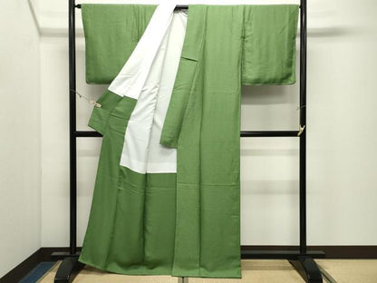 平和屋着物●上質な色無地　霞地紋　鶸萌黄色　正絹　逸品　未使用　CABK2479gh