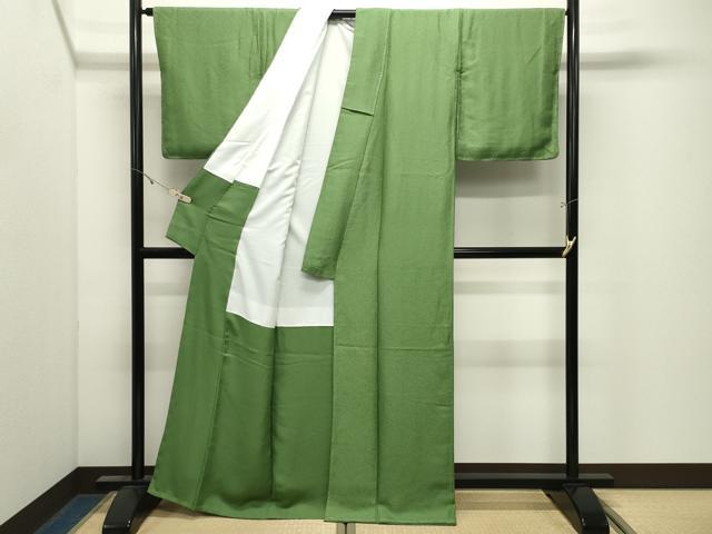 平和屋着物●上質な色無地　霞地紋　鶸萌黄色　正絹　逸品　未使用　CABK2479gh