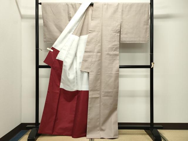 平和屋着物●結城紬　色無地　亜麻色　証紙付き　背抜き仕立て　正絹　逸品　未使用　CABK2490gh