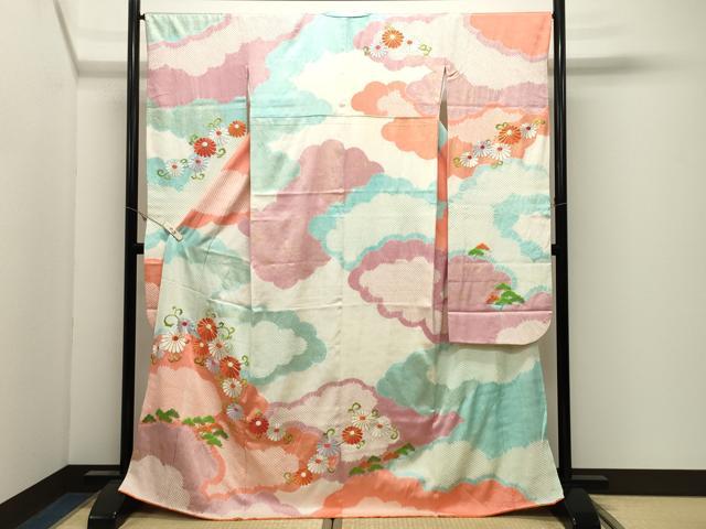 平和屋着物●豪華振袖　駒刺繍　絞り　雲重ね花唐草文　金彩　正絹　逸品　CABK2493gh