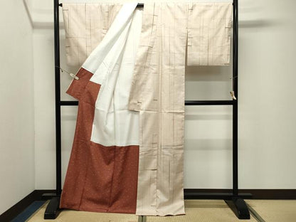 平和屋着物●上質な紬　格子柄　正絹　逸品　CABK2495gh