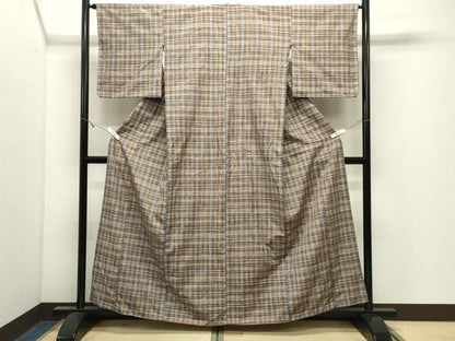 平和屋着物●上質な紬　格子柄　正絹　逸品　CABK2497gh