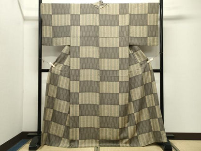 平和屋着物●上質な小紋　市松文　正絹　逸品　CABK2504gh