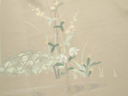 平和屋着物●訪問着　友禅　作家物　流水草花文　正絹　逸品　CABK2506gh