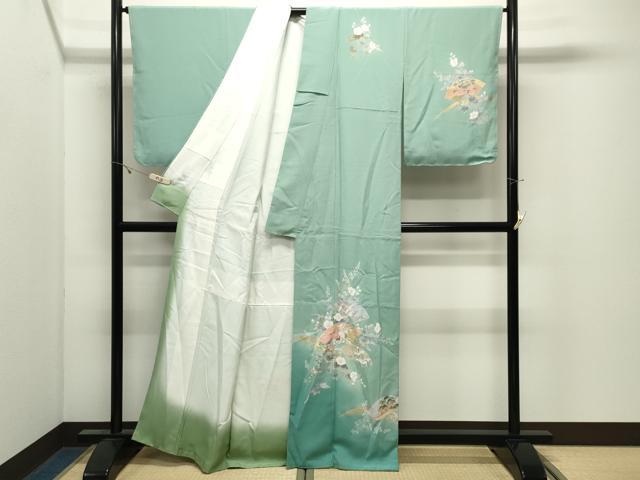 平和屋着物●訪問着　地紙飛鶴花文　暈し染め　金彩　正絹　逸品　CABK2507gh