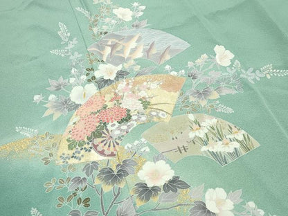 平和屋着物●訪問着　地紙飛鶴花文　暈し染め　金彩　正絹　逸品　CABK2507gh