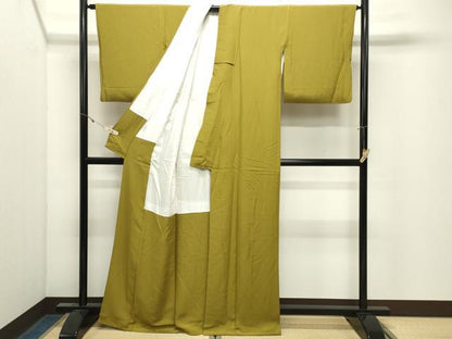 平和屋着物●上質な色無地　菜種油色　正絹　逸品　CABK2512gh