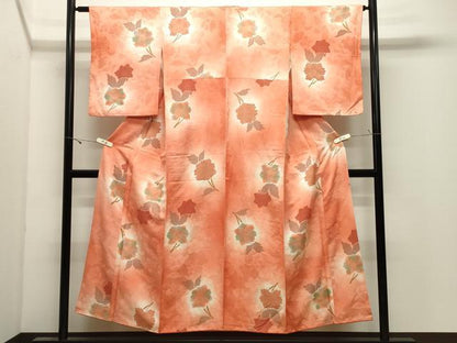 平和屋着物●上質な小紋　地紋起こし　更紗花唐草文　暈し染め　正絹　逸品　CABK2518gh