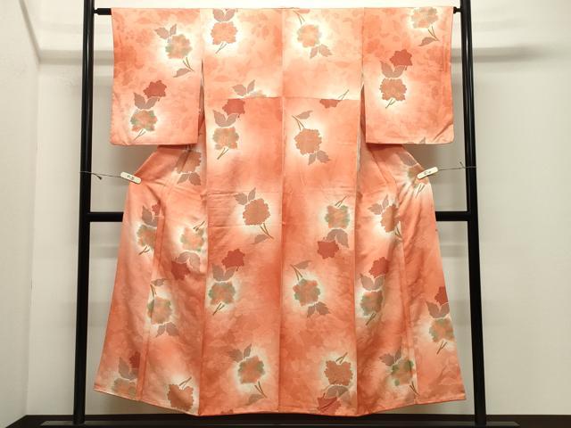 平和屋着物●上質な小紋　地紋起こし　更紗花唐草文　暈し染め　正絹　逸品　CABK2518gh