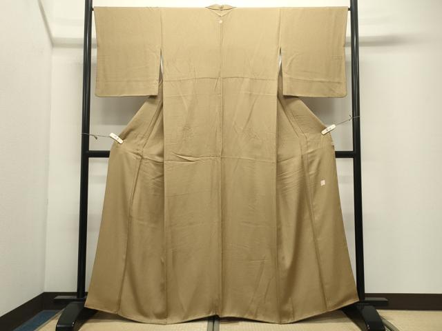 平和屋着物●上質な色無地　作家物　鱗地紋　榛色　正絹　逸品　CABK2529gh
