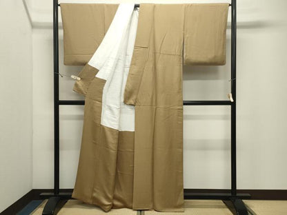 平和屋着物●上質な色無地　作家物　鱗地紋　榛色　正絹　逸品　CABK2529gh