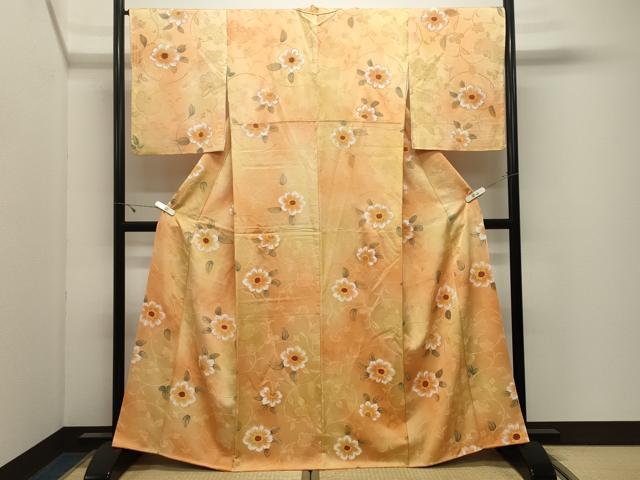 平和屋着物●上質な小紋　地紋起こし　花唐草文　暈し染め　正絹　逸品　CABK2530gh