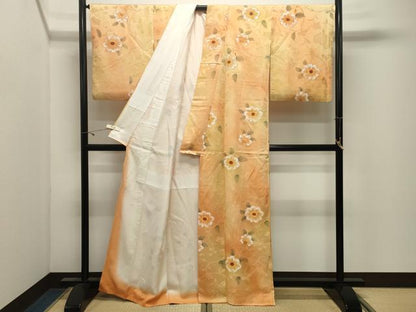 平和屋着物●上質な小紋　地紋起こし　花唐草文　暈し染め　正絹　逸品　CABK2530gh