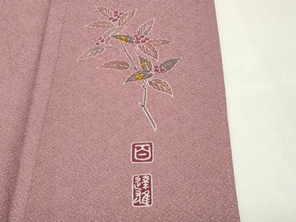平和屋着物●京加賀友禅　百貫達雄　色無地　退紅色　正絹　逸品　CABK2533gh