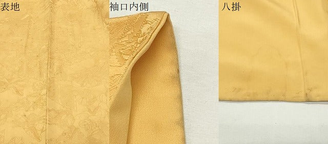 平和屋着物▼上質な色無地　人物地紋　柑子色　正絹　逸品　CABK2537gh