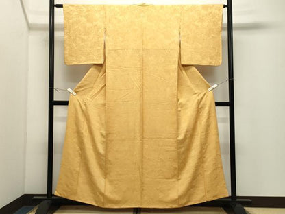 平和屋着物▼上質な色無地　人物地紋　柑子色　正絹　逸品　CABK2537gh