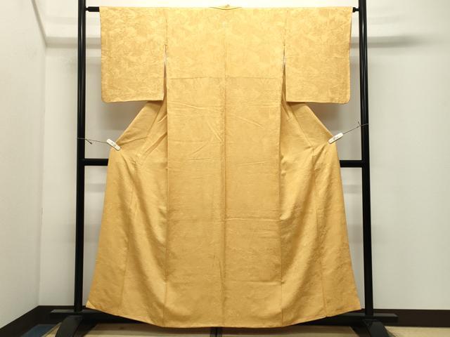 平和屋着物▼上質な色無地　人物地紋　柑子色　正絹　逸品　CABK2537gh