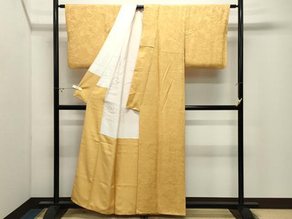 平和屋着物▼上質な色無地　人物地紋　柑子色　正絹　逸品　CABK2537gh