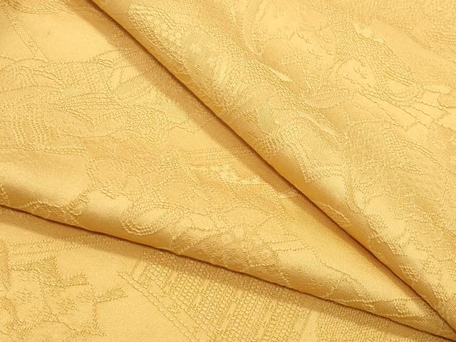 平和屋着物▼上質な色無地　人物地紋　柑子色　正絹　逸品　CABK2537gh