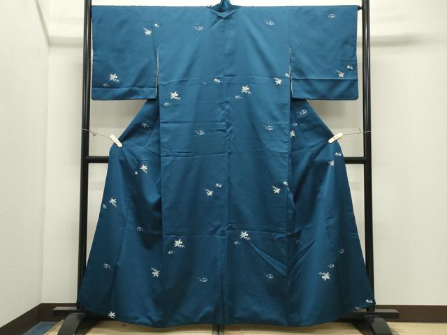 平和屋着物●上質な小紋　総刺繍　花喰い鳥　正絹　逸品　CABK2543gh