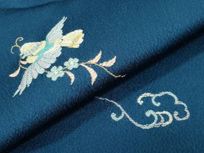 平和屋着物●上質な小紋　総刺繍　花喰い鳥　正絹　逸品　CABK2543gh