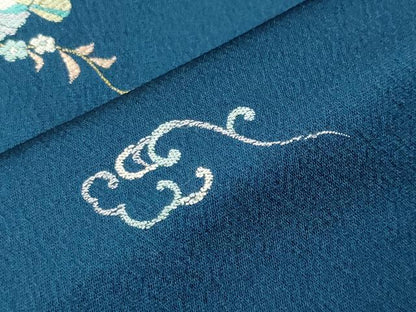 平和屋着物●上質な小紋　総刺繍　花喰い鳥　正絹　逸品　CABK2543gh