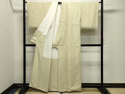 平和屋着物●上質な色無地　幾何学地紋　女郎花色　正絹　逸品　CABK2547gh