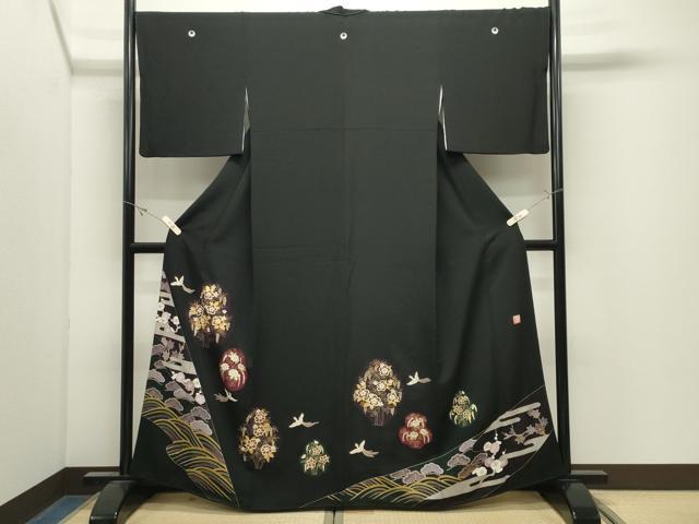 平和屋着物●豪華黒留袖　作家物　駒刺繍　鳳凰花文　金彩　正絹　逸品　CABK2549gh