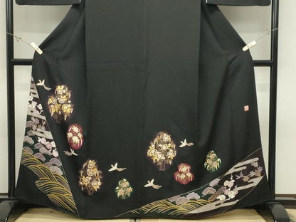 平和屋着物●豪華黒留袖　作家物　駒刺繍　鳳凰花文　金彩　正絹　逸品　CABK2549gh