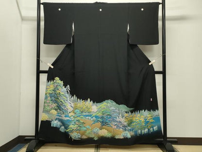 平和屋着物●十日町友禅作家　阿部佳雪　黒留袖　風景梅松花文　暈し染め　正絹　逸品　CABK2550gh