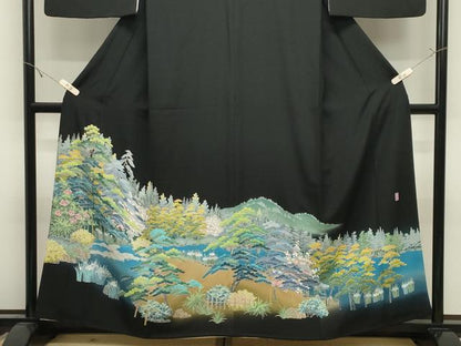 平和屋着物●十日町友禅作家　阿部佳雪　黒留袖　風景梅松花文　暈し染め　正絹　逸品　CABK2550gh