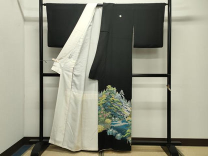 平和屋着物●十日町友禅作家　阿部佳雪　黒留袖　風景梅松花文　暈し染め　正絹　逸品　CABK2550gh