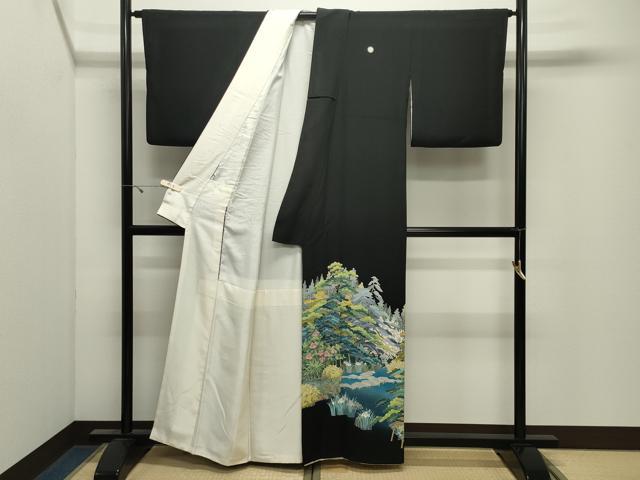 平和屋着物●十日町友禅作家　阿部佳雪　黒留袖　風景梅松花文　暈し染め　正絹　逸品　CABK2550gh