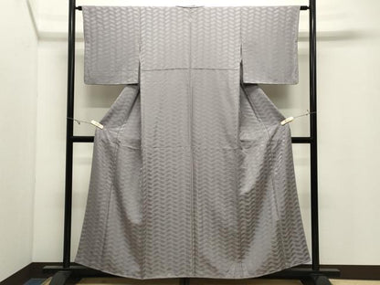 平和屋着物●上質な色無地　檜垣地紋　桔梗鼠色　正絹　逸品　CABK2557gh