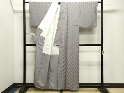 平和屋着物●上質な色無地　檜垣地紋　桔梗鼠色　正絹　逸品　CABK2557gh