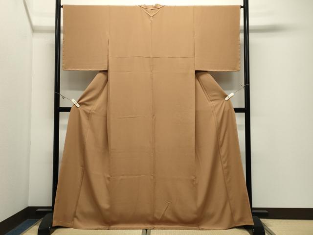 平和屋着物●上質な色無地　狐色　ロング丈　正絹　逸品　CABK2560gh