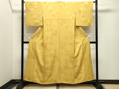 平和屋着物●上質な色無地　陶器地紋　黄金色　正絹　逸品　CABK2566gh