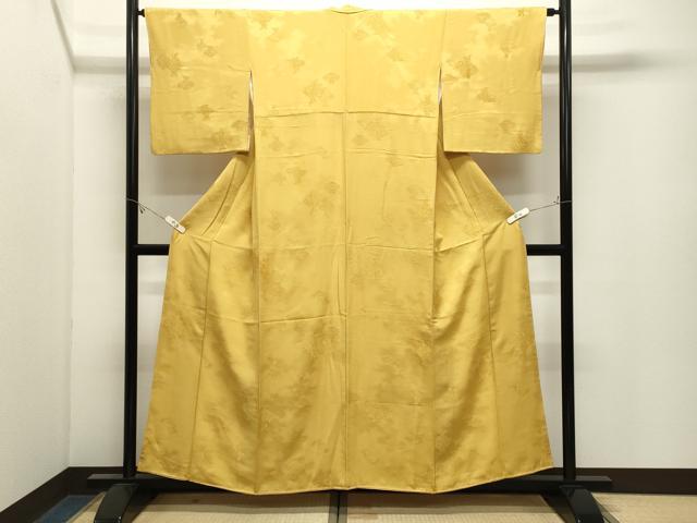 平和屋着物●上質な色無地　陶器地紋　黄金色　正絹　逸品　CABK2566gh