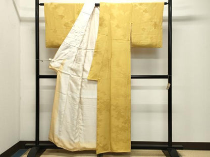 平和屋着物●上質な色無地　陶器地紋　黄金色　正絹　逸品　CABK2566gh