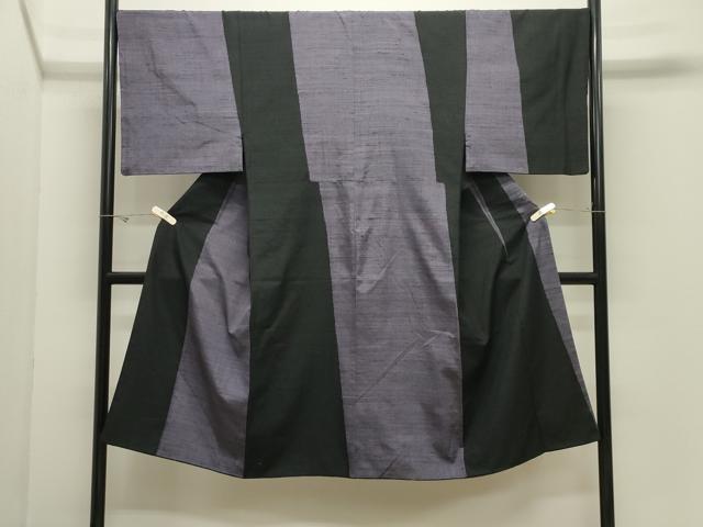 平和屋着物●男性　紬地　間道　黒地　正絹　逸品　CABK2572gh