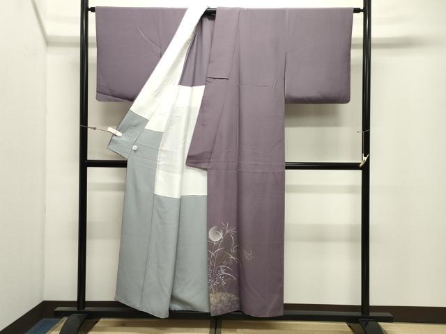 平和屋着物●琳派乃世界　灘昆年　色留訪問着　手描き　月　草花文　金銀彩　背抜き仕立て　正絹　逸品　CABK2573gh