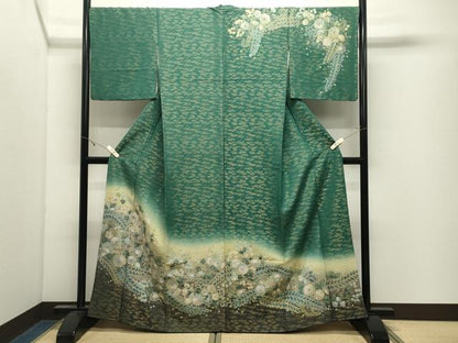 平和屋着物●訪問着　辻が花　絞り　暈し染め　金通し地　正絹　逸品　CABK2577gh