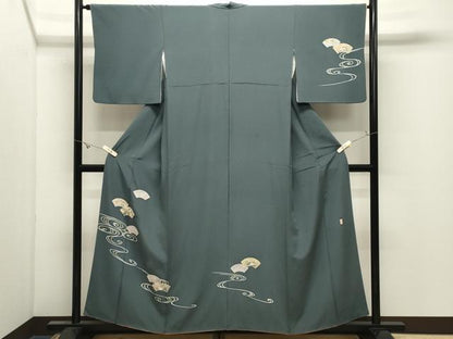 平和屋着物●十日町友禅　女流作家　遠田藤舟　訪問着　流水地紙花文　金彩　正絹　逸品　CABK2579gh