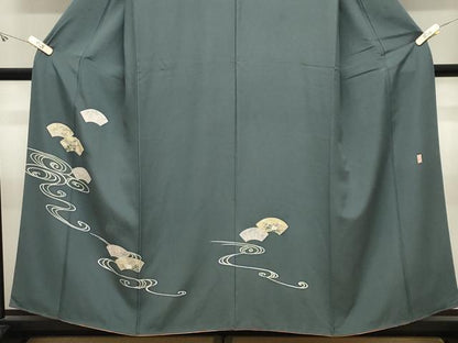 平和屋着物●十日町友禅　女流作家　遠田藤舟　訪問着　流水地紙花文　金彩　正絹　逸品　CABK2579gh