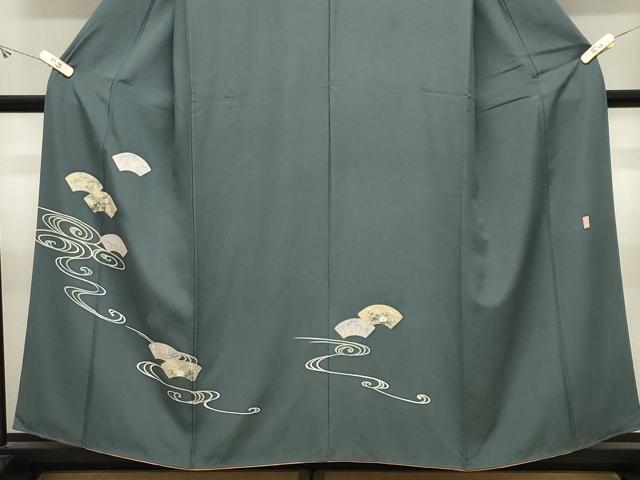 平和屋着物●十日町友禅　女流作家　遠田藤舟　訪問着　流水地紙花文　金彩　正絹　逸品　CABK2579gh
