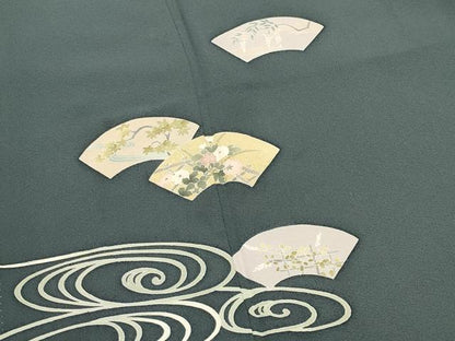 平和屋着物●十日町友禅　女流作家　遠田藤舟　訪問着　流水地紙花文　金彩　正絹　逸品　CABK2579gh