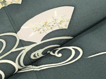 平和屋着物●十日町友禅　女流作家　遠田藤舟　訪問着　流水地紙花文　金彩　正絹　逸品　CABK2579gh
